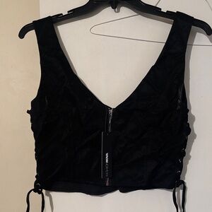 Fashion Nova Black Lace Detail Crop Top Size XL